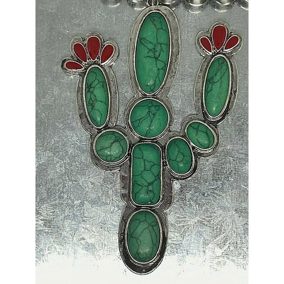 Summer Western southwest Saguaro Cactus Green Turquoise Flowers Pendant new - Picture 5 of 9